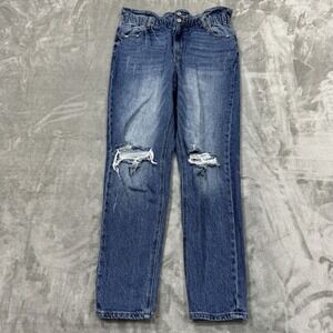 KanCan Jeans Womens 30 Blue Mom High Rise Ripped Paperbag Medium Wash Denim City